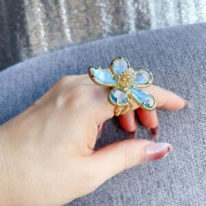 AIKAITUO Blue Crystal Large Petal Adjustable Ring Fashion Women's Clothing Accessories&Personalized Ball Party Christmas Gift