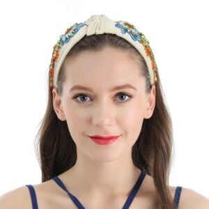 QIANXUAN Rhinestone Crystal Headband For Women Handmade Jewelry Girls Hair Accessories Diamond Fashion Headbands Girl Handmade Beaded Glitter Flower Hairbands