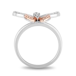 Jewelili Hallmark Fine Jewelry Sterling Silver and 14K Rose Gold 1/6 Cttw Natural White Round Diamond Butterfly Ring, Size 8