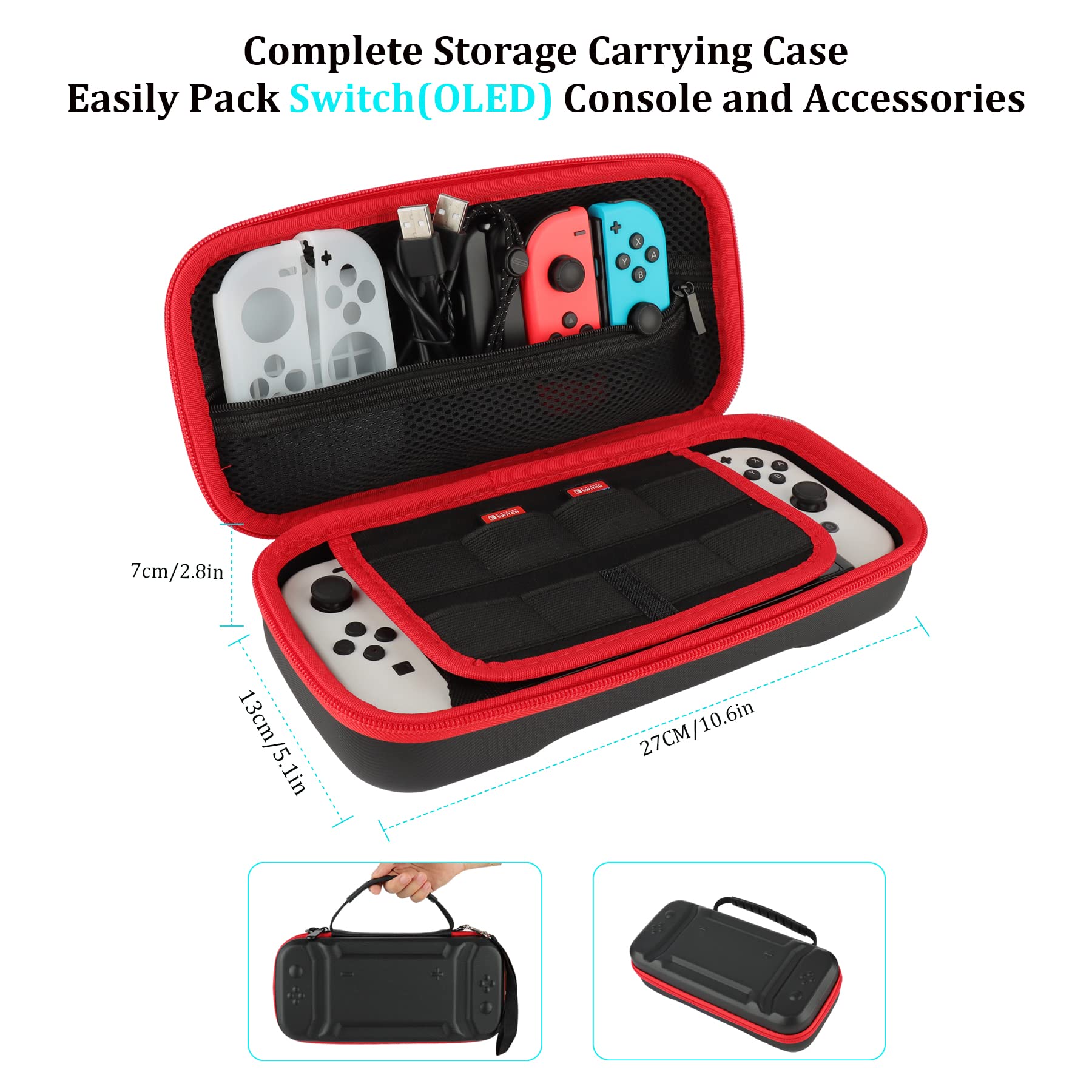 Accessories Bundle Pack for Nintendo Switch OLED Model(2021), Family Party Kit with Carrying Case, Joy Con Charging Dock, Grips, Covers, Steering Wheels, Mount, Screen Protectors, Caps(23 in 1)