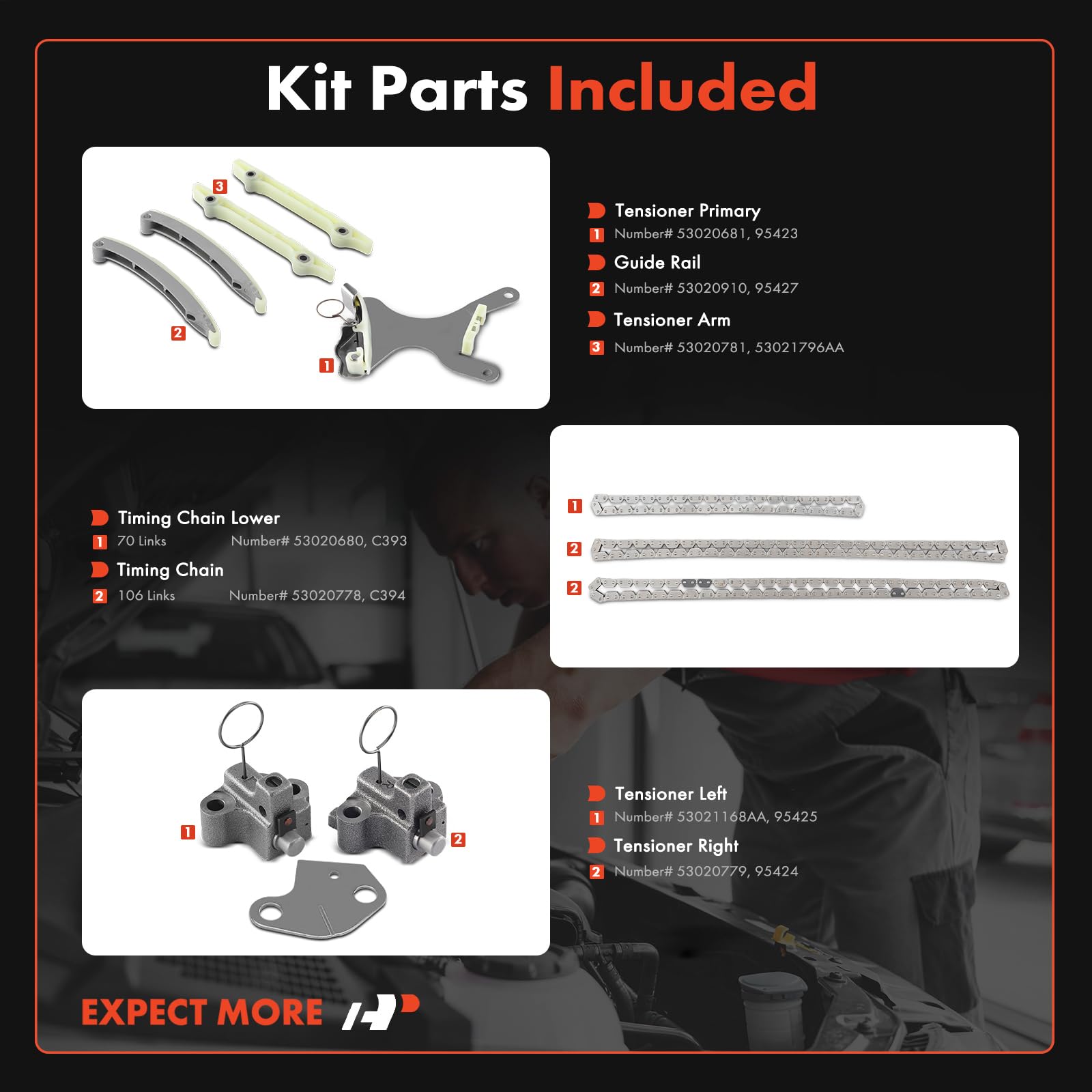 A-Premium 10PCS Engine Timing Chain Kit [fits SOHC, 8Cyl 4.7L] Compatible with Dodge Dakota 00-07, Durango 2000-2008, Ram 1500 02-07 & Jeep Commander, Grand Cherokee 99-06 & Mitsubishi Raider 06-07