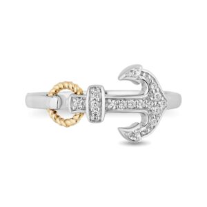 jewelili hallmark fine jewelry sterling silver and 14k yellow gold 1/8 cttw natural white round diamond anchor ring, size 8