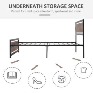 HOMCOM Single Platform Bed Frame with Headboard & Footboard, Strong Metal Slat Support Solid Bedstead Base w/Underbed Storage Space, No Box Spring Needed, 41.75'' x 76.75'' x 40.5''