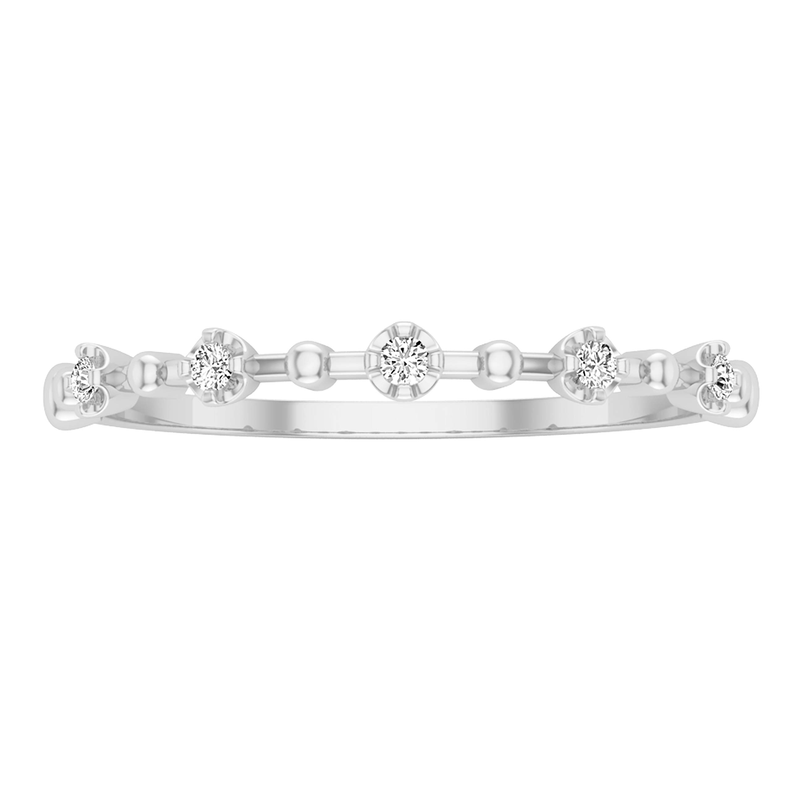 Dazzlingrock Collection 0.05 Carat (ctw) Round White Diamond Ladies Stackable Alternating Beaded Dainty Wedding Band | 925 Sterling Silver, Size 7