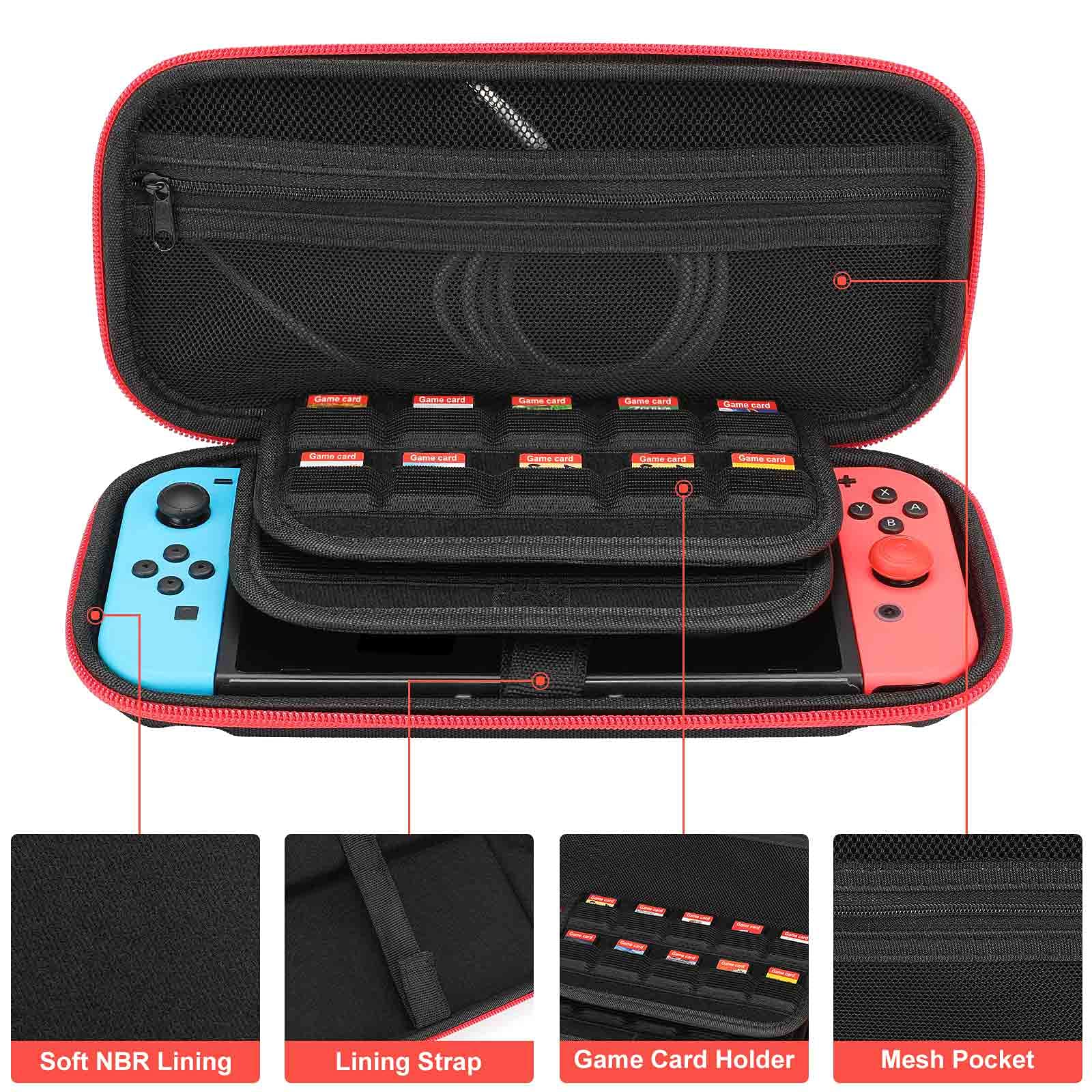 Chicken Pink Rooster Travel Carrying Case Game Bag for Nintendo Switch Console Accessories Holds 20 Game Card Bag