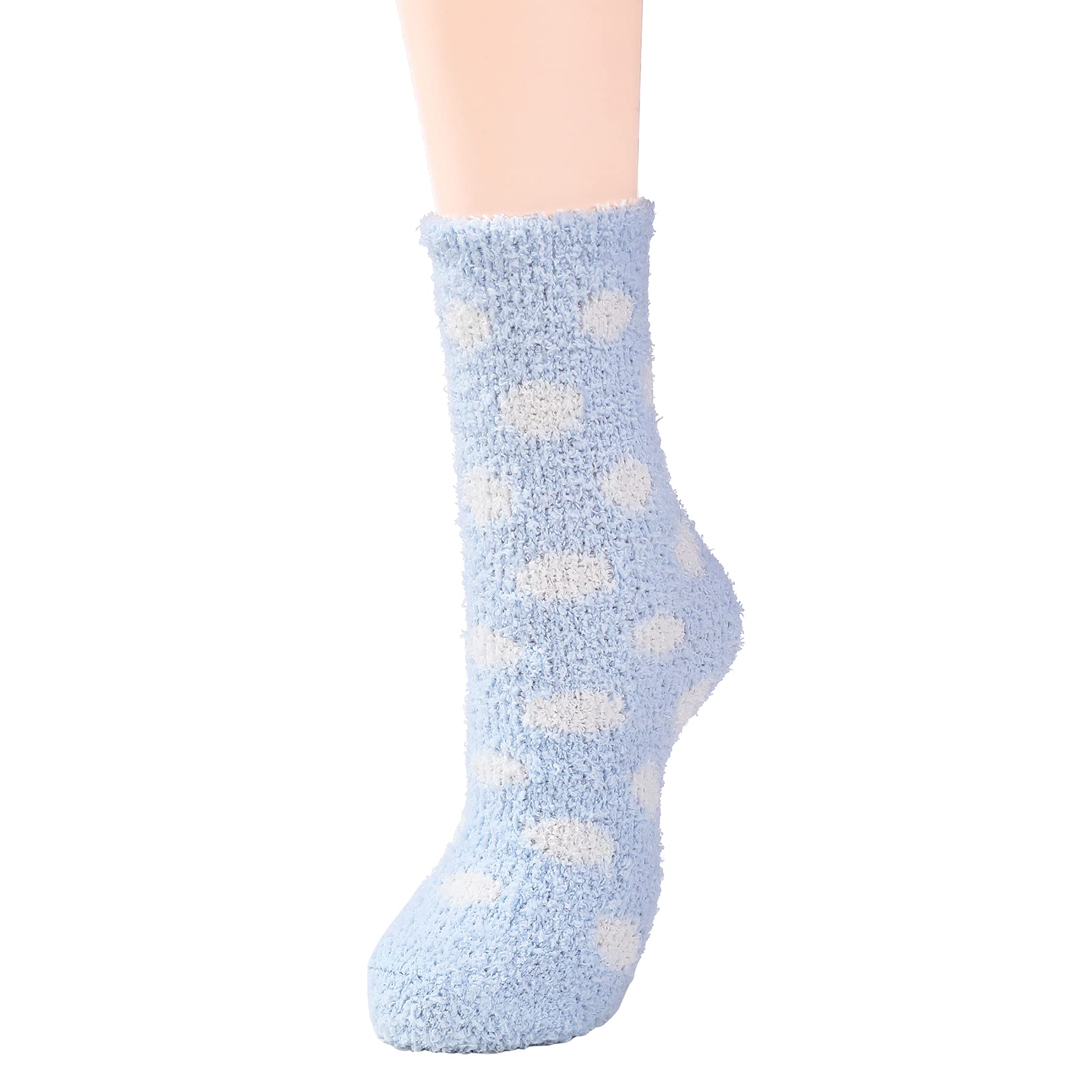 Zando Womens Fuzzy Socks for Girl Winter Socks Thick Warm Socks Fluffy Home Fuzzy Slipper Socks House Slipper Socks Bulk Cozy Comfy Plush Socks Sleeping Christmas Socks 5 Pairs Blue White Series