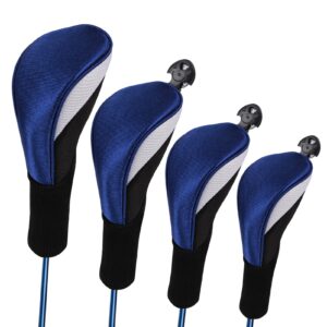 lybile golf club head covers for fairway woods driver hybrids, 4pcs long neck mesh golf club headcovers set with interchangeable no. tags 3 4 5 6 7 x (blue)