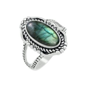 TISHAVI 5.25Cts Sterling Silver Genuine Natural Labradorite Ring For Women, Sterling Silver Birthstone Ring Jewelry Gift For Women Mom Wife Girlfriend Sister