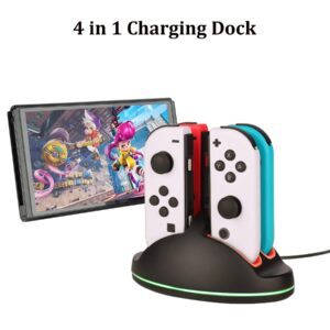 Accessories Bundle Pack for Nintendo Switch OLED Model(2021), Family Party Kit with Carrying Case, Joy Con Charging Dock, Grips, Covers, Steering Wheels, Mount, Screen Protectors, Caps(23 in 1)