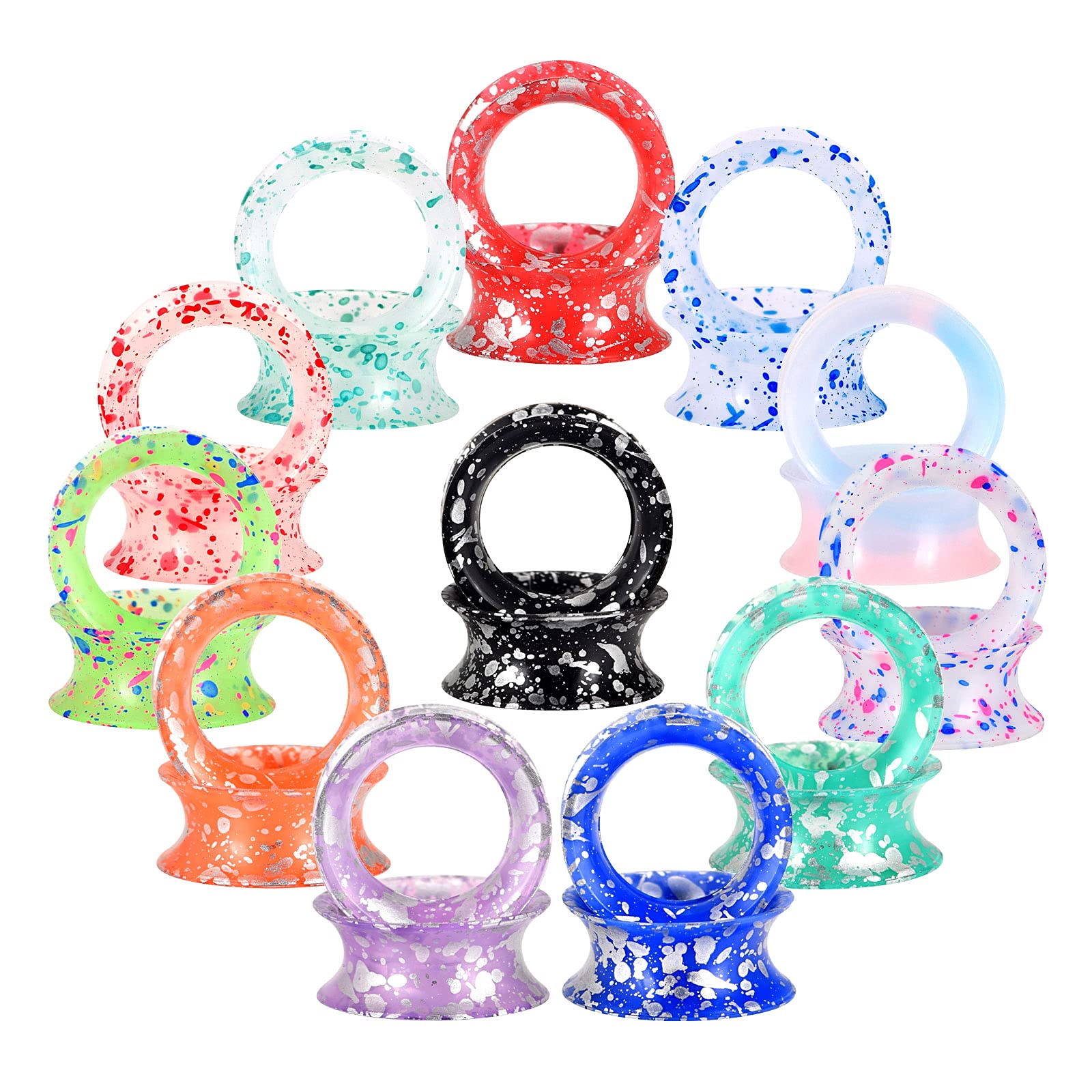 Longbeauty 24Pcs Silicone Ear Gauges Flexible Flesh Tunnels Plugs Ear Piercing Jewelry Mixed Color Set 2g