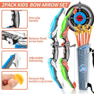 2 Pack Set Bow and Arrow Archery Toy for Kids, LED Light Up with 20 Suction Cup Arrows Target & Quiver, Outdoor Toys Kids Boys Girls Ages 3-12 Years Old