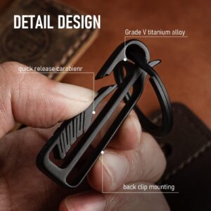 FEGVE Titanium Key Belt Clip with Key Ring, Belt Key Holder Key Chain Clip Black Keychain for men (Black)