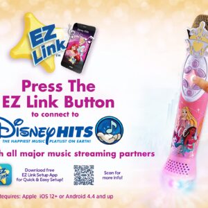 eKids Disney Princess Karaoke Microphone with Bluetooth Speaker, Wireless Microphone Connects to Disney Songs Via EZ Link Feature, for Fans of Disney Princess Toys