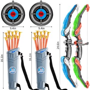 2 Pack Set Bow and Arrow Archery Toy for Kids, LED Light Up with 20 Suction Cup Arrows Target & Quiver, Outdoor Toys Kids Boys Girls Ages 3-12 Years Old