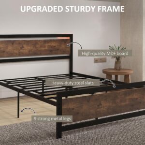 HOMCOM Full Bed Frame with Headboard & Footboard, Strong Metal Slat Support Bed Frame w/Underbed Storage Space, No Box Spring Needed, 56.75''x76.75''x40.5''