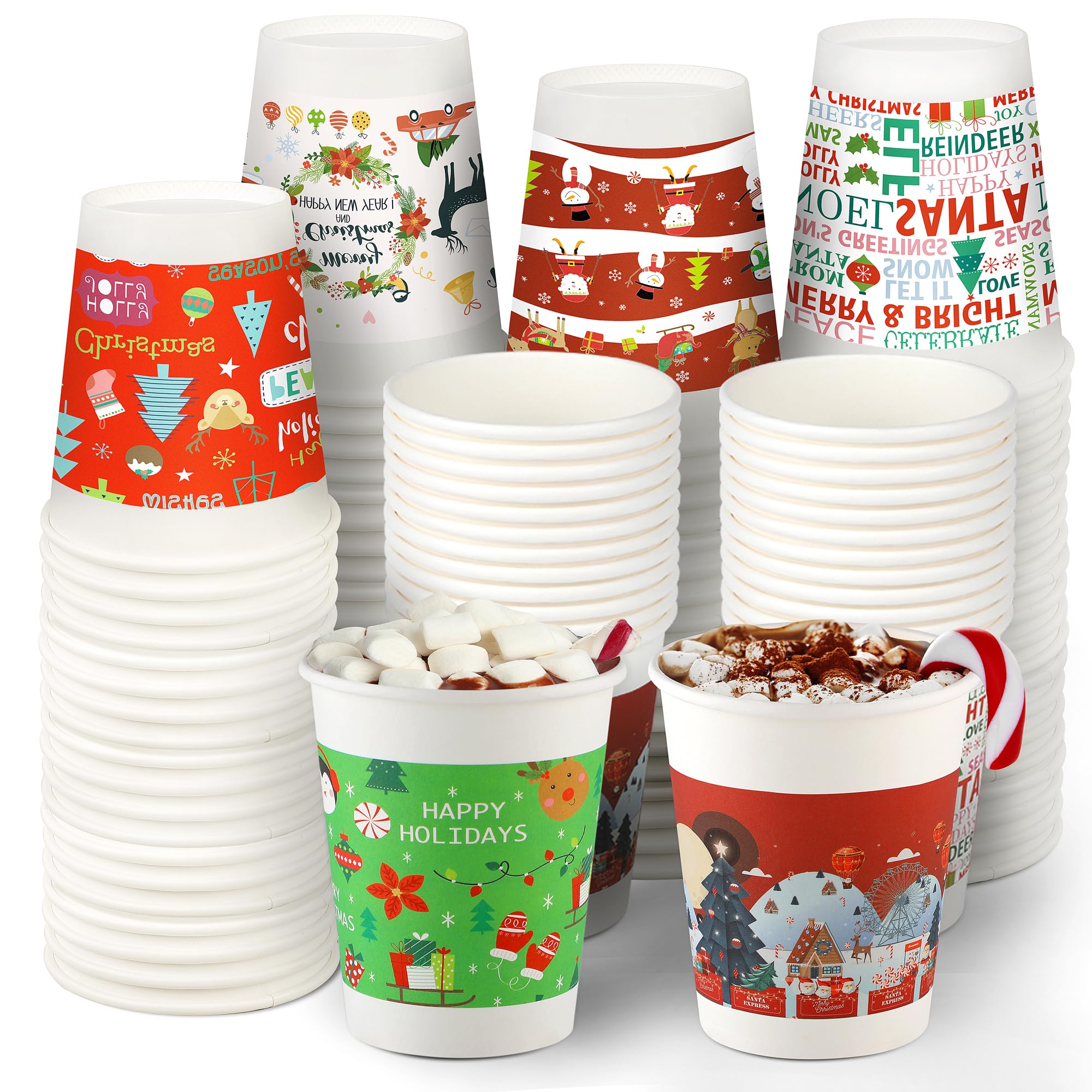 Aneco 72 Pieces Christmas Paper Cups 9 Ounce Drinking Tea Paper Cups for Christmas Party, Daily Use, Assorted Styles