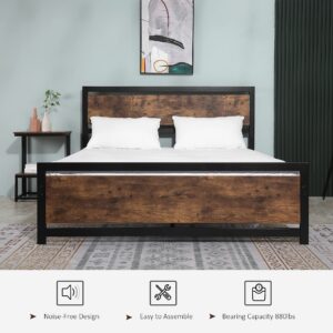 HOMCOM Queen Bed Frame with Headboard & Footboard, Strong Metal Slat Support Bed Frame w/Underbed Storage Space, No Box Spring Needed, 63''x82''x40.5''