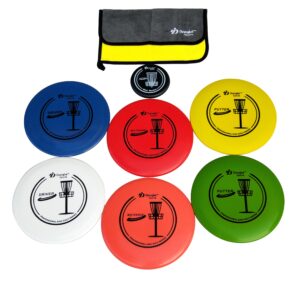 ddonglai disc golf starter set with 2pcs driver, 2pcs mid-range, 2pcs putter, 1pc mini marker and towel