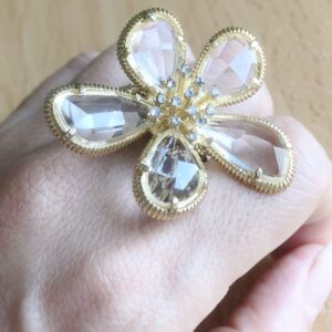 AIKAITUO Transparent Crystal Large Petal Adjustable Ring Fashion Women's Clothing Accessories & Personalized Ball Party Christmas Gift