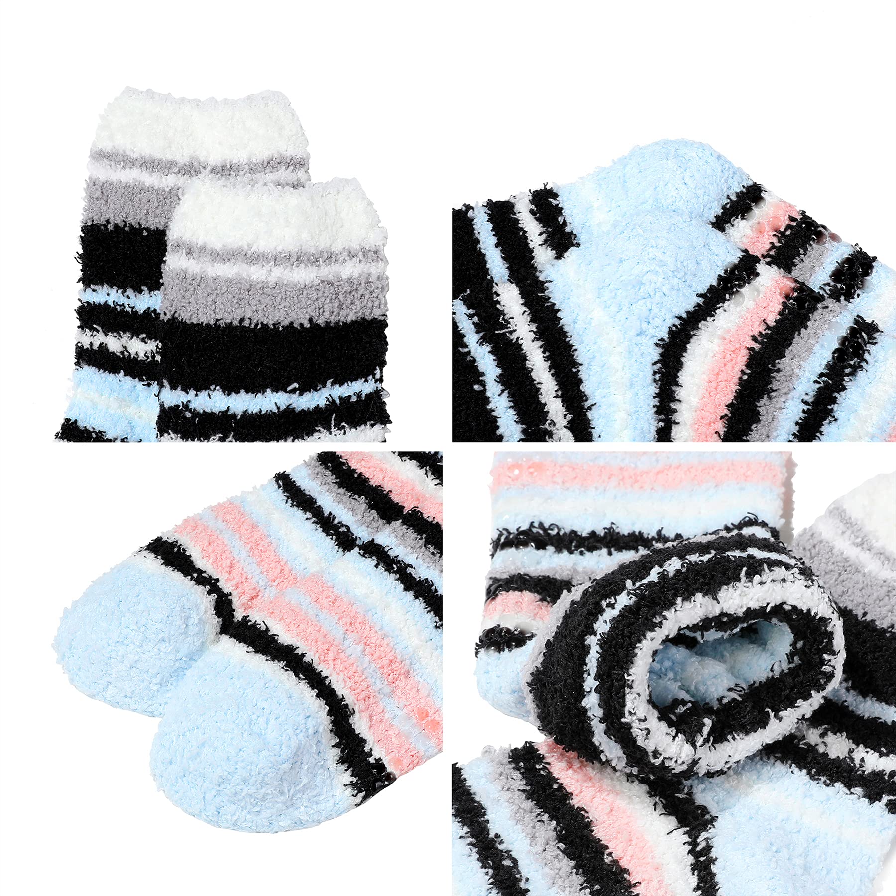 Zando Fuzzy Socks for Women Non Skid Grip Socks Warm Cozy Socks Non-Slip Yoga Socks with Grips Plush Slipper Socks Non Slip Hospital Socks Athletic Pilates Socks Sweet Home Socks 5/Blue Ripples