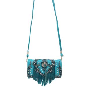 Zelris Western Concho Fringe Lace Two Toned Conceal Carry Hobo Tote Wallet Set (Turquoise)