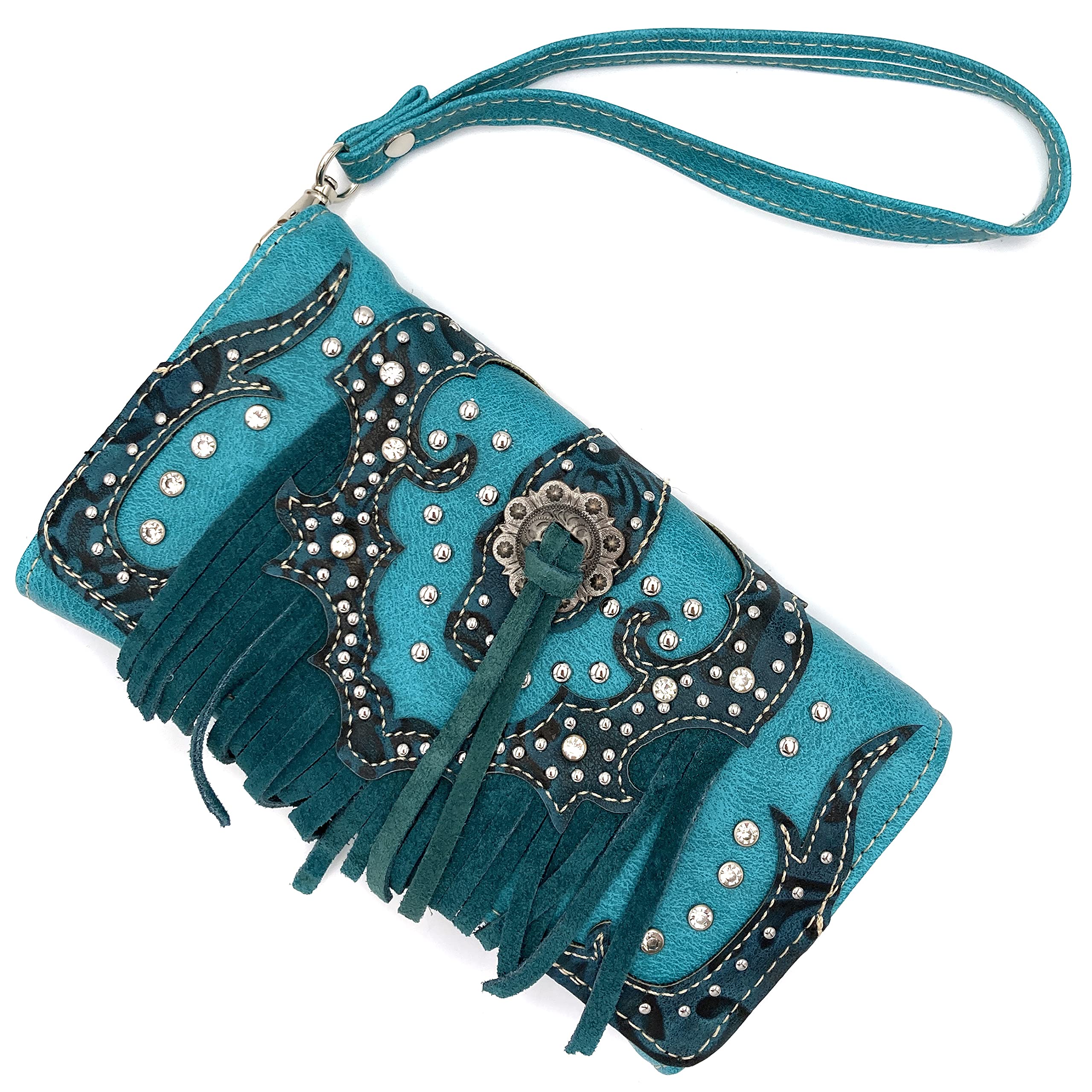 Zelris Western Concho Fringe Lace Two Toned Conceal Carry Hobo Tote Wallet Set (Turquoise)