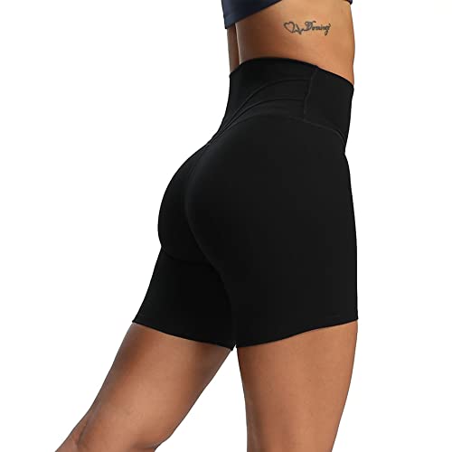 Aoxjox Trinity Workout Biker Shorts for Women Tummy Control High Waisted Exercise Athletic Gym Running Yoga Shorts 6" (Black, Medium)