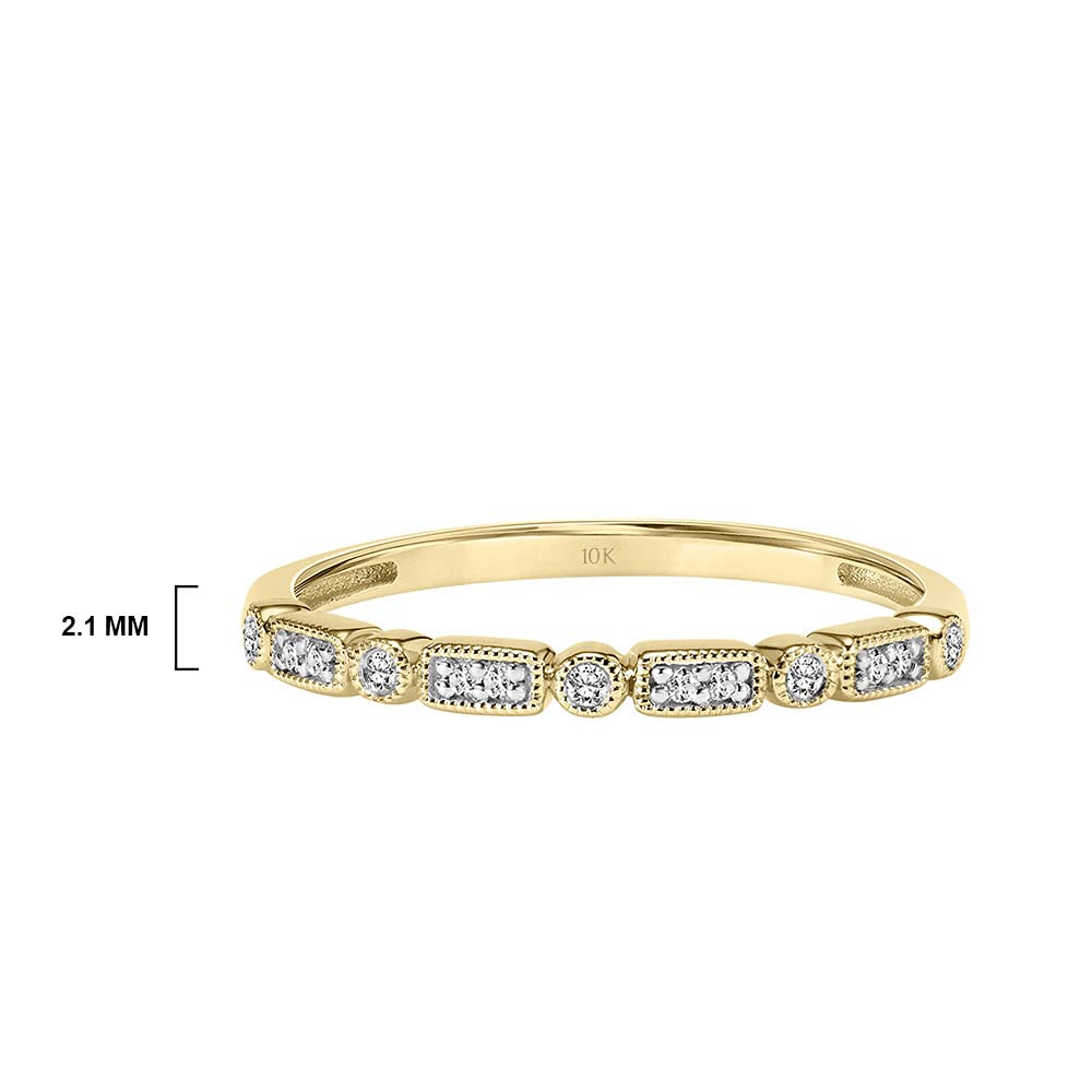 10K Yellow Gold 0.07 Cttw Diamond-Accented Stackable Vintage Milgrain Wedding Band or Anniversary Ring (I-J Color, I3 Clarity), Size 5, by Brilliant Expressions