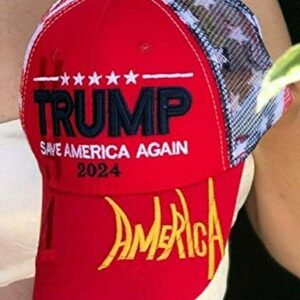 Made in USA Donald Trump Hat 2024 Save America Again Hat MAGA USA Embroidered Trump 2024 Hat Mesh Adjustable Baseball Cap (Save America Again)