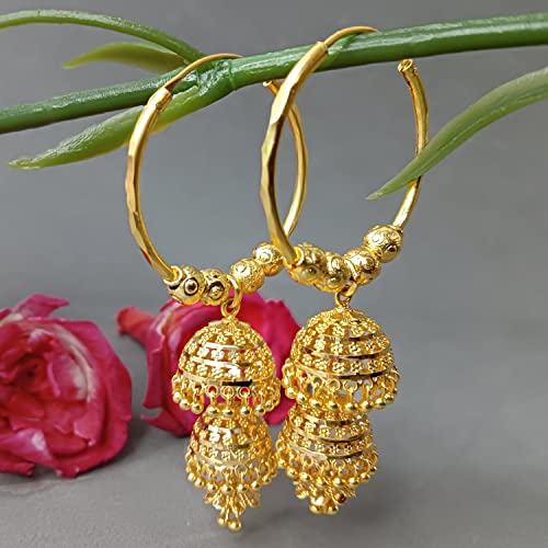 Efulgenz Indian Earrings for Women Indian Hoop Earrings Indian Jhumka Earrings Set Indian Jewelry Traditional Gold Tone Hoop Jhumka Jhumki Dangle Earrings Set for Women