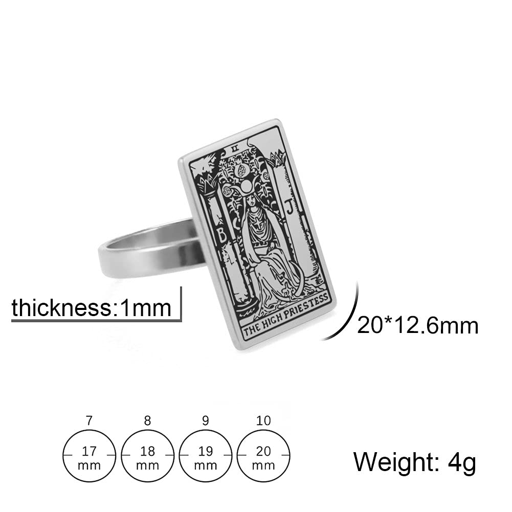 TEAMER Tarot Cards Rings Stainless Steel Astrology Divination Magic Amulet Jewelry for Women (Steel-THE HIGH PRIESTESS, 18)