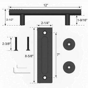 WINSOON 12" Sliding Barn Door Handles Black Hardware with Flush Finger Pull and Floor Guide Wall Mounted 8 Setup Options