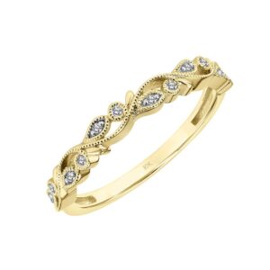 stackable rings for women – floral vine leaf 0.07 cttw diamond wedding rings for women; anniversary or promise rings for her in 10k yellow gold (i-j color, i2-i3 clarity), size 8, by brilliant