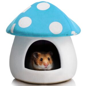 Hollypet Warm Small Pet Animals Bed Dutch Pig Hamster Nest Hedgehog Rat Chinchilla Guinea Habitat Mini House, Blue Mushroom