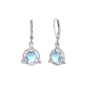 Celtic Earrings for Women 925 Sterling Silver Moonstone Leverback Earrings for Women Drop Dangle Earrings for Women Moonstone Jewelry Gifts for Women Teen Mother Daughter