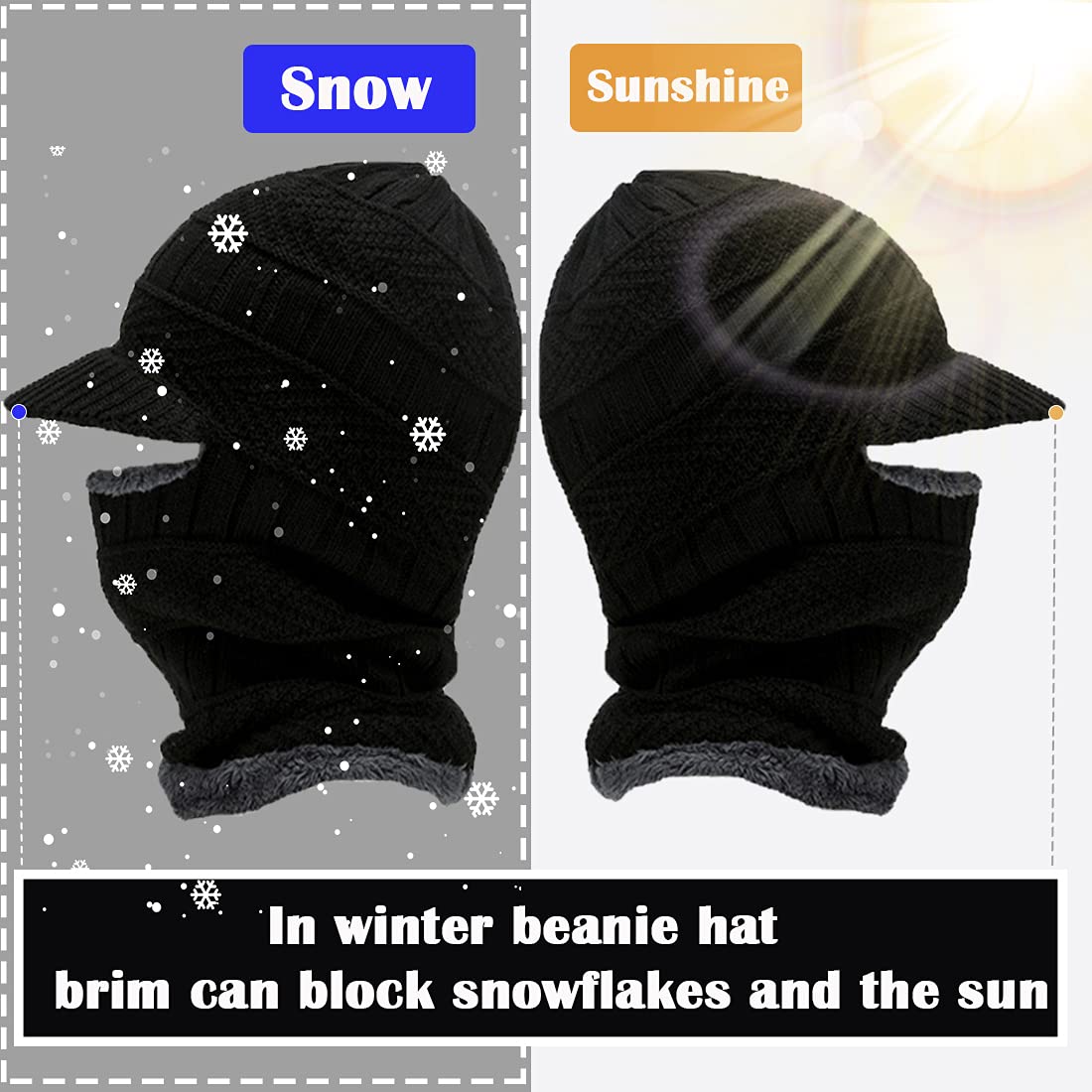 T WILKER 2Pcs Winter Knit Beanie Balaclava Hat Anti-Slip Touch Screen Mittens Set Thermal Ski Mask Cap Unisex for Womens Mens Black