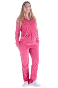 velour sweatsuits for women 2 piece zip up hoodies tracksuits solid comfy lounge wear causal sportwear joggers outfits pink large