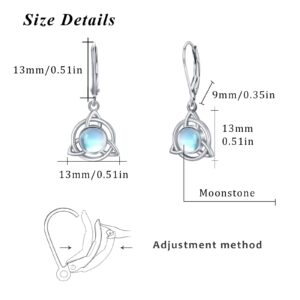 Celtic Earrings for Women 925 Sterling Silver Moonstone Leverback Earrings for Women Drop Dangle Earrings for Women Moonstone Jewelry Gifts for Women Teen Mother Daughter