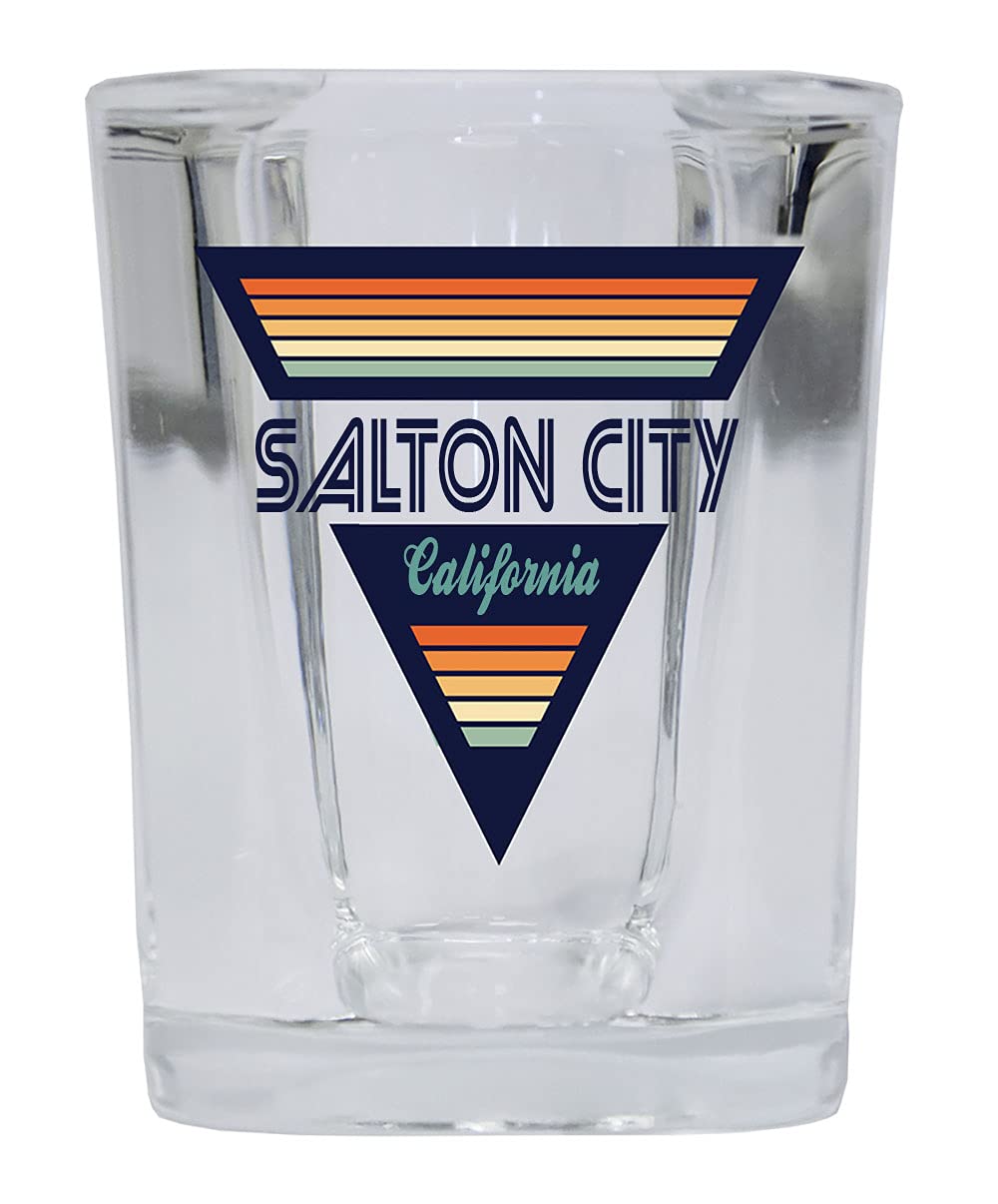 R and R Imports Salton City California 2 Ounce Square Base Liquor Shot Glass Retro Design