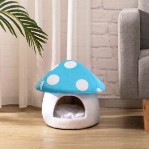 Hollypet Warm Small Pet Animals Bed Dutch Pig Hamster Nest Hedgehog Rat Chinchilla Guinea Habitat Mini House, Blue Mushroom