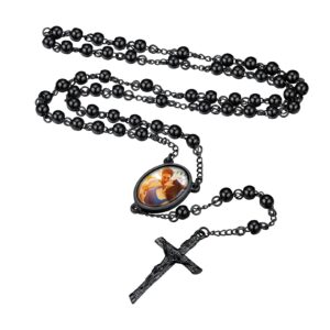 custom4u custom rosary with picture & name personalized rosary beads catholic for women photo pendant cross necklace chain customized memorial religious jewelry for women men