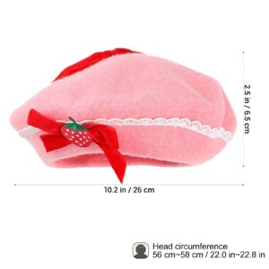 Berets Strawberry Bow Woolen Beret Hat Wool Cap Pink Handmade Fashion Warm Hat