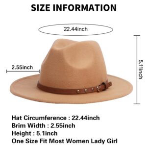 Geyanuo Womens Fedora Hat Classic Wide Brim Floppy Panama Hat with Ring Belt Buckle Wool Fashion Fedora Hat