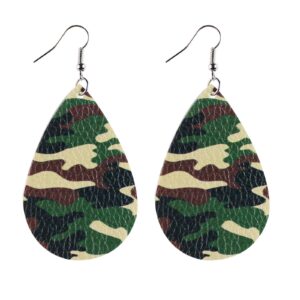 camo leather dangle earrings colorful double print camouflage teardrop earrings for women jewelry(a)