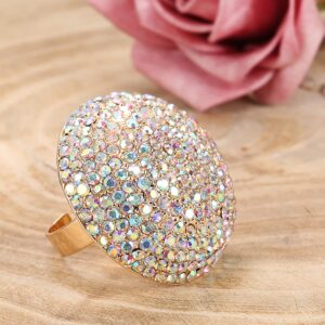 Boho Round CZ Cluster Ring for Women Gold Plated AB Crystal Wedding Promise Engagement Finger Rings Adjustable Comfort Fit Fashion Bohemian Birthday Christmas Cocktail Mother's Day Jewelry Gift