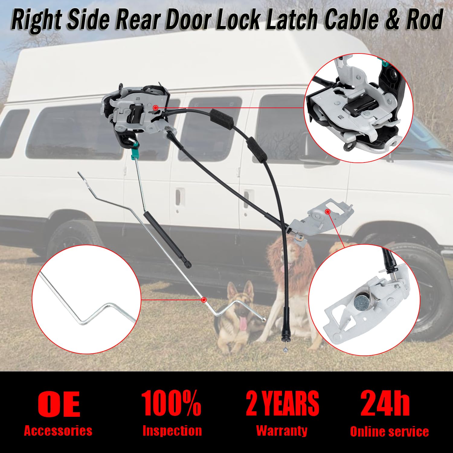 Rear Door Lock Latch Cable & Rod - Right Side - Fit for 1992-2019 Ford E150 E250 E350 Econoline Van, Back Cargo Door Latch Cables Kit Replaces# 8C2Z-15431A02-C AC2Z-15431A02-A 6C2Z-15431A02-AA