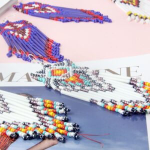 Long Beaded Tassel Earrings – Big Aztec Fringe Bead Drop Dangle Earrings, Bohemian Seed Tube Bead Tribal Earrings Statement, Pendientes De Borla, Idea for Women, Sister, Lover, Outfit, Daily Wearing (Colorful Aztec Earrings)