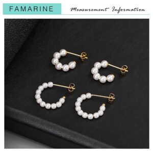 Small Pearl Hoop Earrings for Women 2 Pairs, Lightweight Pearl Hoops Jewelry