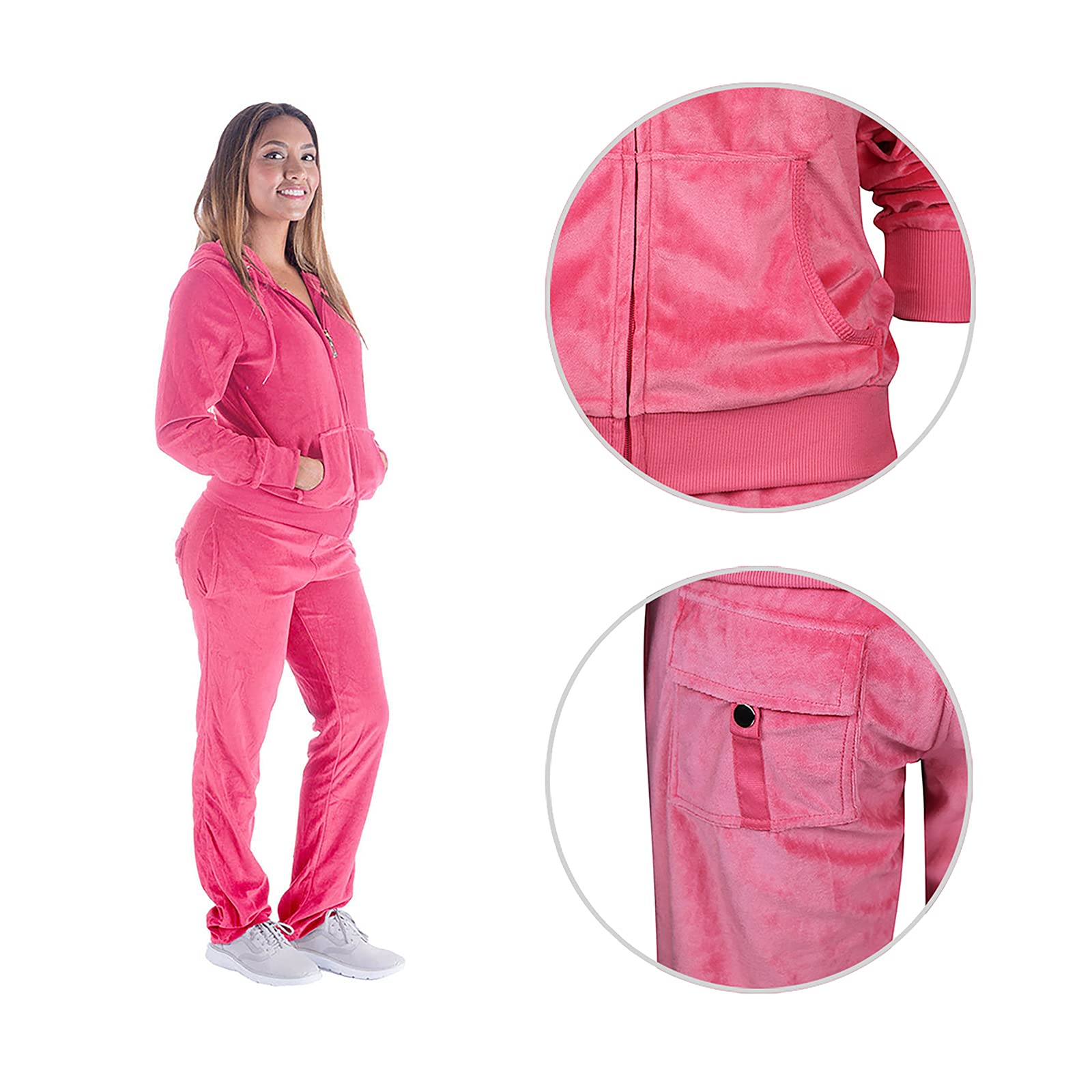 Velour Sweatsuits for Women 2 Piece Zip Up Hoodies Tracksuits Solid Comfy Lounge Wear Causal Sportwear Joggers Outfits Pink Large