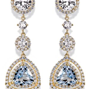 KZZENKI Sky Blue Created Aquamarine Earrings Gold Dangle Earrings for Women, Drop Chandelier Earrings Jewelry Trendy